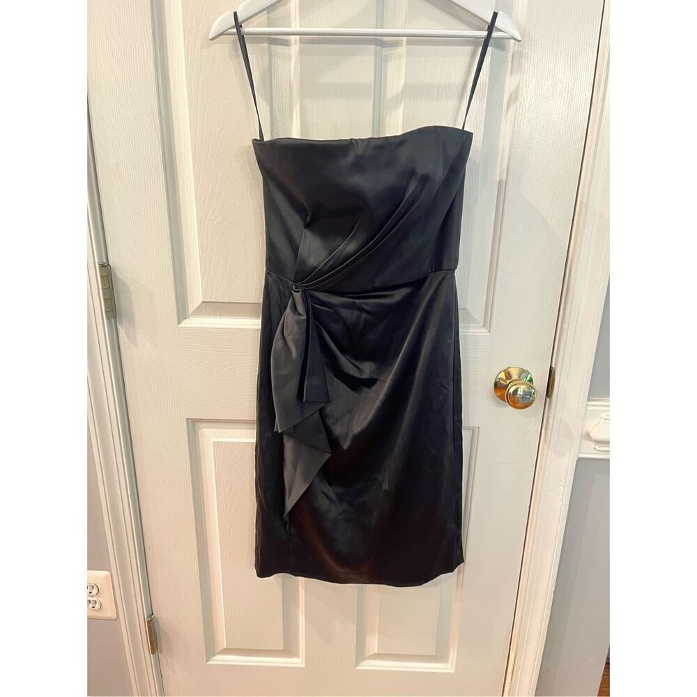 White House Black Market Little Black Satin Draped Ruched Strapless Dress sz 4 E